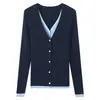 Estilo de dos piezas falso con cuello en V simple y elegante, ajuste ceñido, con capas distintivas, estilo commuter de primavera y otoño para mujer, transfronterizo