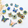 Ouro 18k gota óleo borboleta lótus conta solta acessórios esmalte azul contas pulseira trançada colar conta atacado