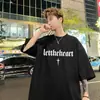 Camiseta de algodón de manga corta de 220g para hombre, verano, pesada, extragrande, holgada, estilo americano high street, camiseta con estampado de media manga
