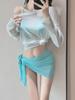2025 Nuevo Traje de Baño Bikini Dividido para Mujer Deseo Puro Resort Aguas Termales Bikini Blusa Manga Larga Traje Protección Solar