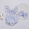 Nova roupa de bebê feminina estilo princesa com renda, manga borboleta de malha, triângulo, macacão de algodão para bebê, roupa de casa de primeira geração