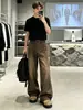 Jeans Retro Americanos con Aleta de Tiburón y Microbota Hombres Otoño Pantalones Marrón Merade Ropa de Trabajo Leñador Pantalones de Pierna Recta