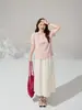 Camiseta de punto acanalado simple estilo coreano con botones, cuello redondo, hombros normales para mujeres de talla grande, top holgado y adelgazante 65590