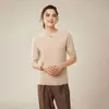 Suéter de manga corta de cachemira 100% pura para otoño e invierno, prenda interior de moda para mujer, camisa básica sencilla de cuello redondo y color liso.