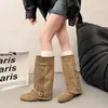 Novas botas com fivela 2026, botas de montaria de outono, botas femininas elegantes de bico quadrado retrô de cano alto