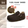Sapatos Dinâmicos Impermeáveis de Couro Genuíno Completo com 4,5cm de Altura Interna, Estilo Coreano de Fivela de Couro de Vaca para Inverno, Quentes com Forro de Lã, Sapatos Birkenstock para Mulheres