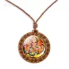 Collar de Dios Cabeza de Elefante Indio Colgante de Madera Vintage Joyería Ajustable Otoño e Invierno Collar Ganesha