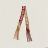 Bufanda de Seda con Cinta de Borlas para Mujer, Accesorio de Bufanda Larga, Decoración para Asa de Bolso, Pañuelo Pequeño de Seda Sarga Estilo Artístico Vintage