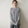 Suéter Pulóver de Rayas Fino de Hilo Nuevo Estilo de Moda para Mujer, Suéter de Cachemira Cuello Redondo, Cachemira de Longitud Media