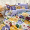 Juego de cuatro piezas de ropa de cama de color verde fruta liso, juego de tres piezas de sábana y funda de edredón para todas las estaciones, funda de edredón, colcha, sábana, funda de almohada