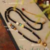 Cadena de Amuleto Buda de Ágata Negra Taijia Cuentas Dzi Cuentas de Oliva Estilo Chino Nuevo para Mujer Colgante de Cristal Thangka Cadena