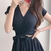 Traje de baño dividido de alta calidad para mujer, conjunto de dos piezas, estilo falda fruncida para cubrir la carne, traje de baño conservador para vacaciones en aguas termales.
