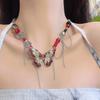 Collar de mariposa roja dulce y fresco con personalidad de nicho para mujer, cadena de cuello con borlas exageradas, gargantilla, cadena de clavícula, venta al por mayor