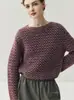 Suéter Corto de Cachemira Holgado de Moda con Cuello Redondo para Mujer, Tejido de Punto Grueso a Rayas, Nuevo Modelo Otoño/Invierno 2025