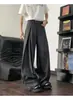 Pantalones rectos de alta gama con pliegues para hombre, con un diseño único, fluidos, largos hasta el suelo, adelgazantes, versátiles, pantalones largos casuales