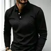 Camisa polo de manga larga para hombre, estampado digital casual, camisa sencilla con diseño de rayas y patrón geométrico para hombre