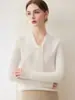 ¡Belleza intelectual! Suéter de cachemira para bebé con diseño de corbata integrada para mujer, tejido de punto ajustado, suéter versátil para usar como capa base