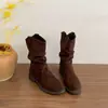 Elegantes botas femininas de outono na altura da panturrilha, novo modelo 2025, botas curtas estilo cowboy western Maillard, botas de cavaleiro Martin