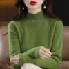 Novo suéter feminino de outono e inverno com gola alta discreta, mangas compridas, caimento solto, afina a silhueta, top de tricô pullover versátil