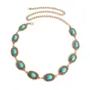 Cadena de Cintura Metálica Tallada Moda Retro para Mujer Estilo Bohemio Accesorios de Cinturón Turquesa Accesorios para Cintura de Falda Jeans