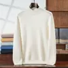 Suéter de cachemira para hombre de cuello alto medio, tejido de punto color liso business casual, corte holgado, engrosado, suéter cálido para capa base