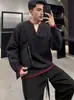 Suéter de Dos Piezas Mixto de Color con Cuello en V para Hombre Estilo Old Money, Tejido de Punto Cálido de Invierno con Ribete de Color Contrastante, Top de Moda Cálido