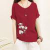 Top de Algodón y Lino para Mujer de Comercio Exterior Talla Grande Estilo Literario para Mujer Suelto Sencillo Manga Corta Explosiones Transfronterizas Ropa de Algodón y Lino para Mujer