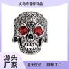 Anillo de moda para hombre con calavera y rubí, estilo europeo y americano, retro, con incrustaciones de gema roja, joyería de anillo con cabeza de fantasma