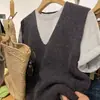Chaleco Tejido de Lana 100% Nuevo Estilo Coreano con Cuello en V para Mujer Otoño e Invierno Chaleco Exterior de Cachemira Chaleco sin Mangas Top para Superponer