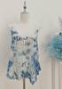 Vestido artístico azul tie-dye hecho a mano de Radix Isatidis de planta pura original, sobrecapas exteriores protectoras solares