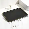 Bandeja rectangular de plástico estilo lujo ligero negro con borde dorado para uso doméstico en la sala de estar, para colocar tazas de té, platos, frutas y bocadillos