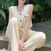 Conjunto Casual para Mulheres, Colete de Outerwear, Estilo Coreano 2026 para Mulheres, Verão, Solto, Caimento, Calça de Perna Larga, Conjunto de Duas Peças