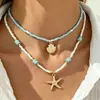 Collar de Múltiples Capas Estilo Vacaciones de Verano en el Océano Europeo y Americano con Estrella de Mar, Concha y Perla, Collar de Capas Múltiples de Moda y Exagerado