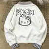 Moletom Spliced Gola Polo Redutor de Idade Estilo College Versão Coreana Falso Duas Peças para Mulheres Outono e Inverno 2025 Top Casual Solto