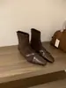 Primer Encuentro Temporada Estilo Coreano Patchwork Punta Cuadrada Tacón Grueso Botas Ajustadas para Mujer 2026 Nuevo Otoño Gamuza Retro Moda Tacón Medio Bai