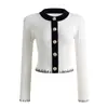 Bajia 26 Estilo Nuevo de Principios de Primavera Inspirado en Chanel Elegante Cuello Redondo Doble Tono en el Dobladillo Ribete de Encaje Corte Ajustado Chaqueta Cardigan de Punto Top