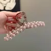 Pinza para el Cabello de Perla Rosa-Morada de Alta Gama para Mujer, Accesorio para el Cabello de Cristal de Lujo Ligero para Cabello Fino, Pinza Completa de Nuevo Estilo para la Parte Posterior de la Cabeza, Pinza de Tiburón