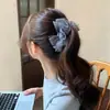 Nuevo Pasador de Pinza para Cabello de Malla a Cuadros con Lazo Estilo Coreano de Alta Gama, Elegante Pinza Banana para Cola de Caballo, Pinza para el Cabello de Moda