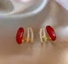 Pendientes de Botón Rojos Ancola Retro Nuevos con Diamantes Incrustados Simples Rojos Otoño e Invierno Más Vendidos Moda Joyería para Orejas Versátil de Moda