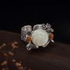Anillo de plata de ley S925 con incrustaciones vintage de estilo antiguo, jade blanco Hetian, rosa roja del sur, anillo personalizado abierto para mujer