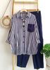 Amazon Transfronterizo Primavera y Verano Talla Grande Suelto Chica Gordita Temperamento Casual Estilo Occidental Reductor de Edad Rayado Moda Traje Deportivo