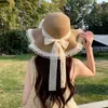 Sombrero de Paja Retro Francés de Ala Ancha para Mujer con Lazo Sombrero Protector Solar de Sombra Hace que la Cara se Vea Más Pequeña Sombrero de Sol para Fotos de Vacaciones Precio de Mayorista