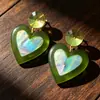 Estilo Vintage Retro Francés Hong Kong Monet Medieval Clip para Oreja Pendientes de Perla Pendientes Verdes Joyería Femenina para Orejas