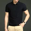 Camisa polo de manga corta de seda de hielo sin costuras para hombre, camiseta casual de alta gama para el verano, fresca, ropa de trabajo, camiseta lisa con cuello camisero