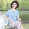 Novos Tops de Verão com Manga Curta Estilo Chinês para Mães 2025 Novo Estilo Camisas Pequenas, Conjuntos Casuais Soltos para Mulheres de Meia-Idade e Idosas
