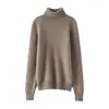 Suéter de Cachemira de Cuello Alto para Mujer, Otoño e Invierno Engrosado Color Sólido Cuello Solapa Jersey de Lana, Camisa Base Holgada Adelgazante