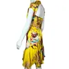 294040 Nuevo vestido cheongsam mejorado de estilo chino con cuello alto, cierre de botones, espalda abierta, estampado floral y de pájaros, volantes irregulares
