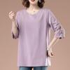 [100% Algodón Puro] Nueva Camiseta de Manga Tres Cuartos Talla Grande Verano 2024 para Mujer Estilo Coreano Holgada que Cubre el Vientre Top para Mujeres de Mediana Edad