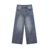 Jeans azules estilo universitario estilo coreano para mujer de talla grande, con diseño de pedrería y estrellas, pantalones de pierna recta