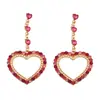 Moda transfronteriza europea y americana, nuevos pendientes personalizados dulces de amor largo de aleación incrustados con diamantes de colores, pendientes elegantes